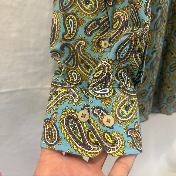 Alan Flusser Blue Paisley Shirt Mens Large Button Down Retro Elegant Futuristic - Picture 3 of 7